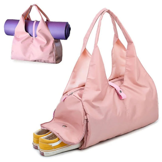 Yoga Bag Large Gym Bag for Women, Sports Bag with Shoe Compartment, Lightweight Waterproof Duffel Bag, Multi-Functional Travel Bag, Pink